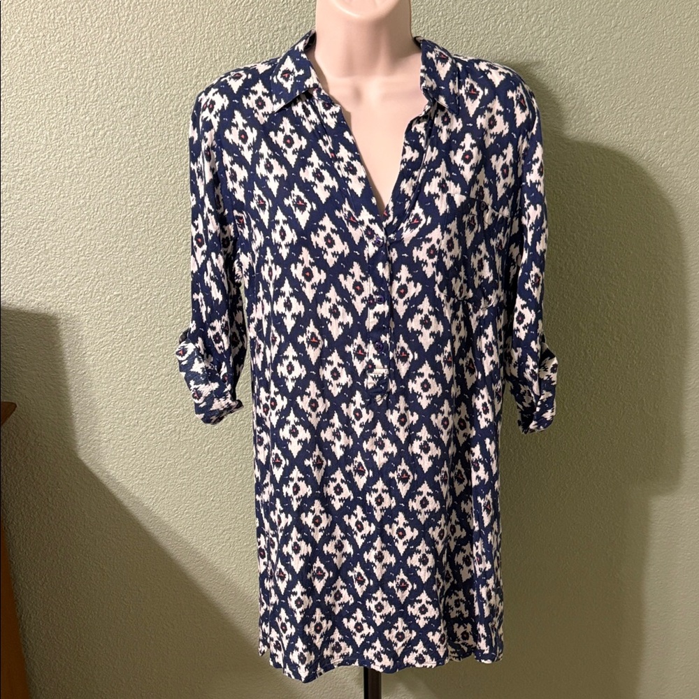 Navy and White Southwest patterned Women's Tunic